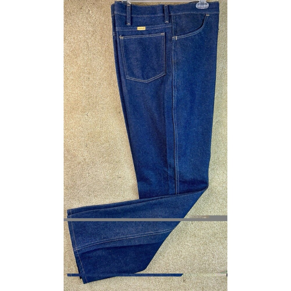 Vintage 70s Rustler Dark Blue Talon Zipper Jeans 42 x 32 Made in USA Raw Denim